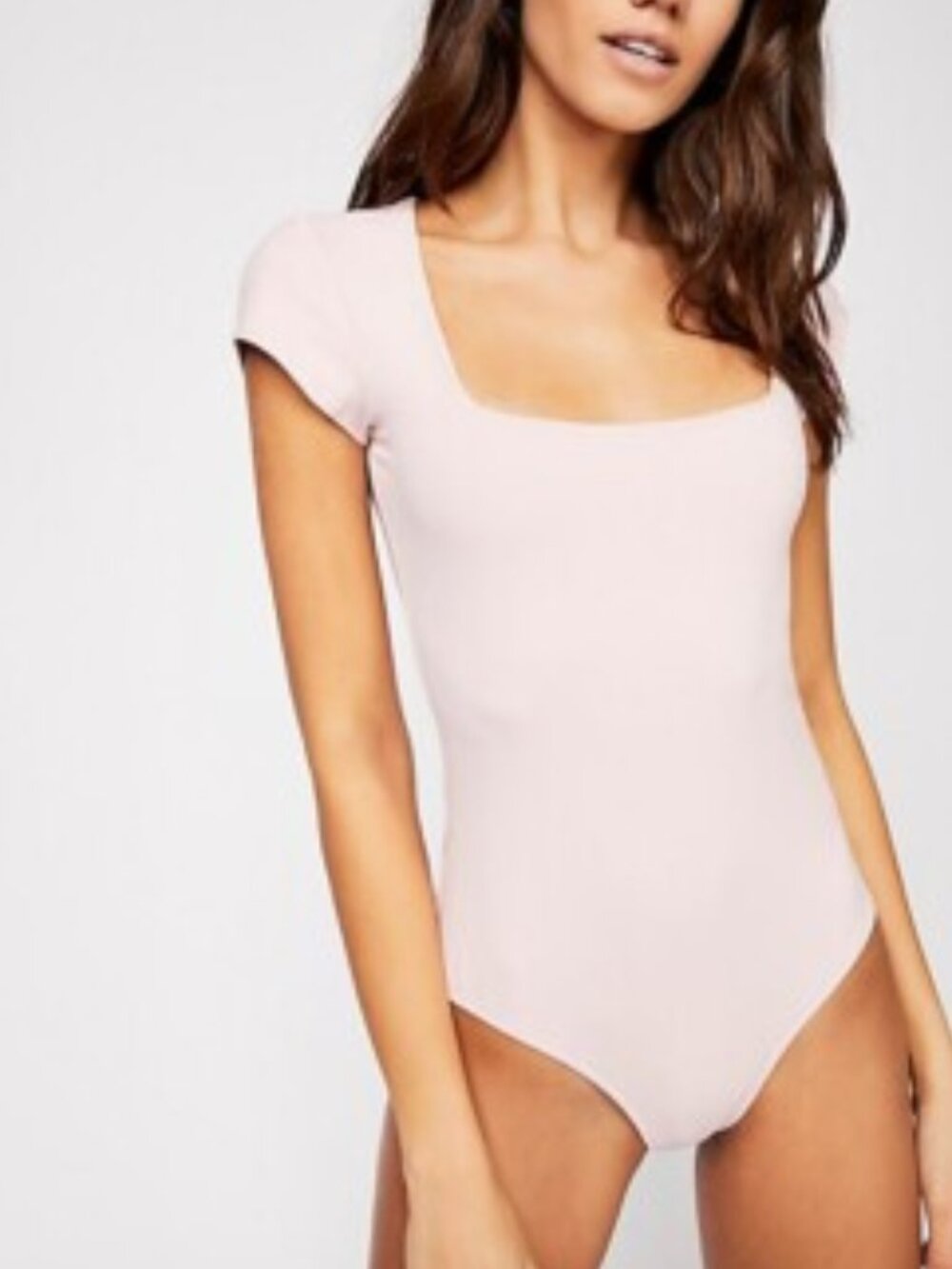 Free People Square Eyes Bodysuit Medium Blush Square Neck Coquette Balletcore